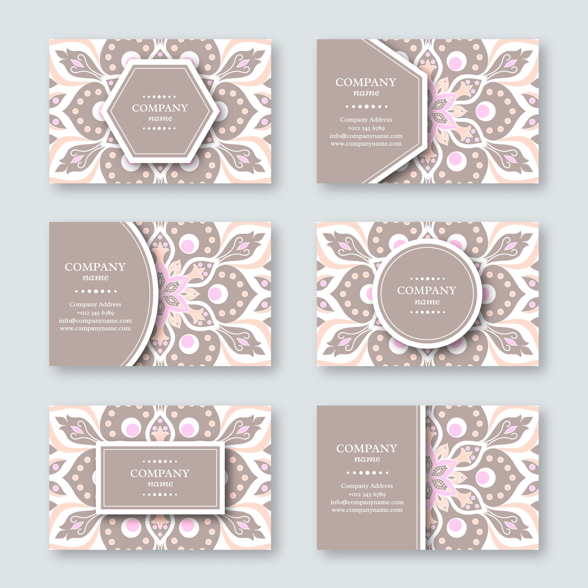 Set of ornamental hand drawn mandala cards, business, visiting template.Vintage decorative style. Indian, asian, arabic, islamic, ottoman motif. Vector illustration.
