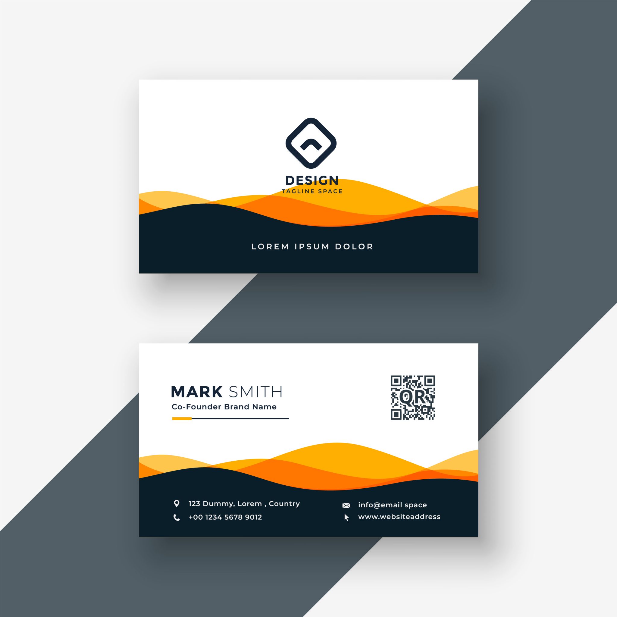 stylish orange wavy shape business card design